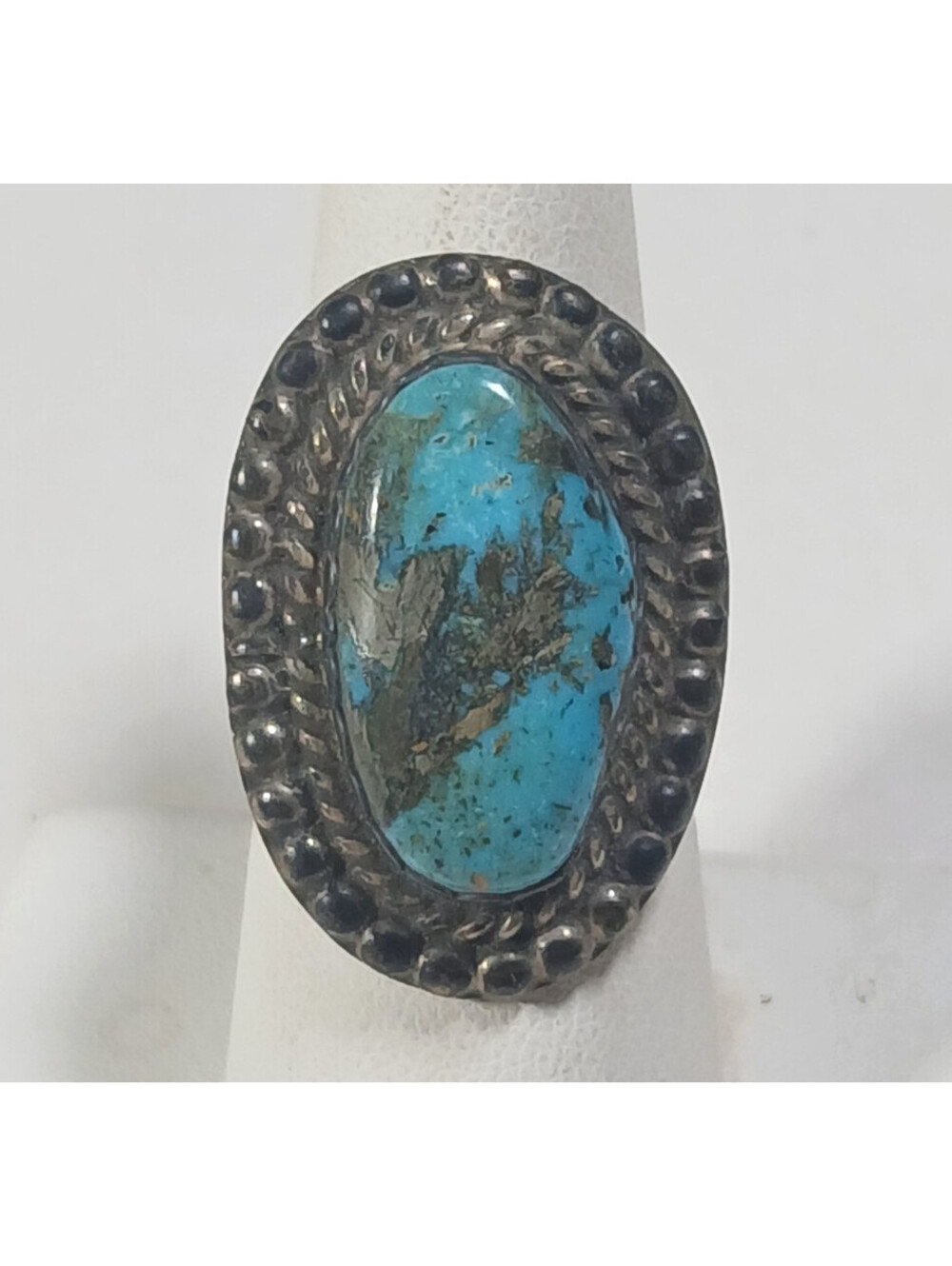 Navajo Native American S. Silver Turquoise Ring Quality Detail 10 Grams Sz 7.5